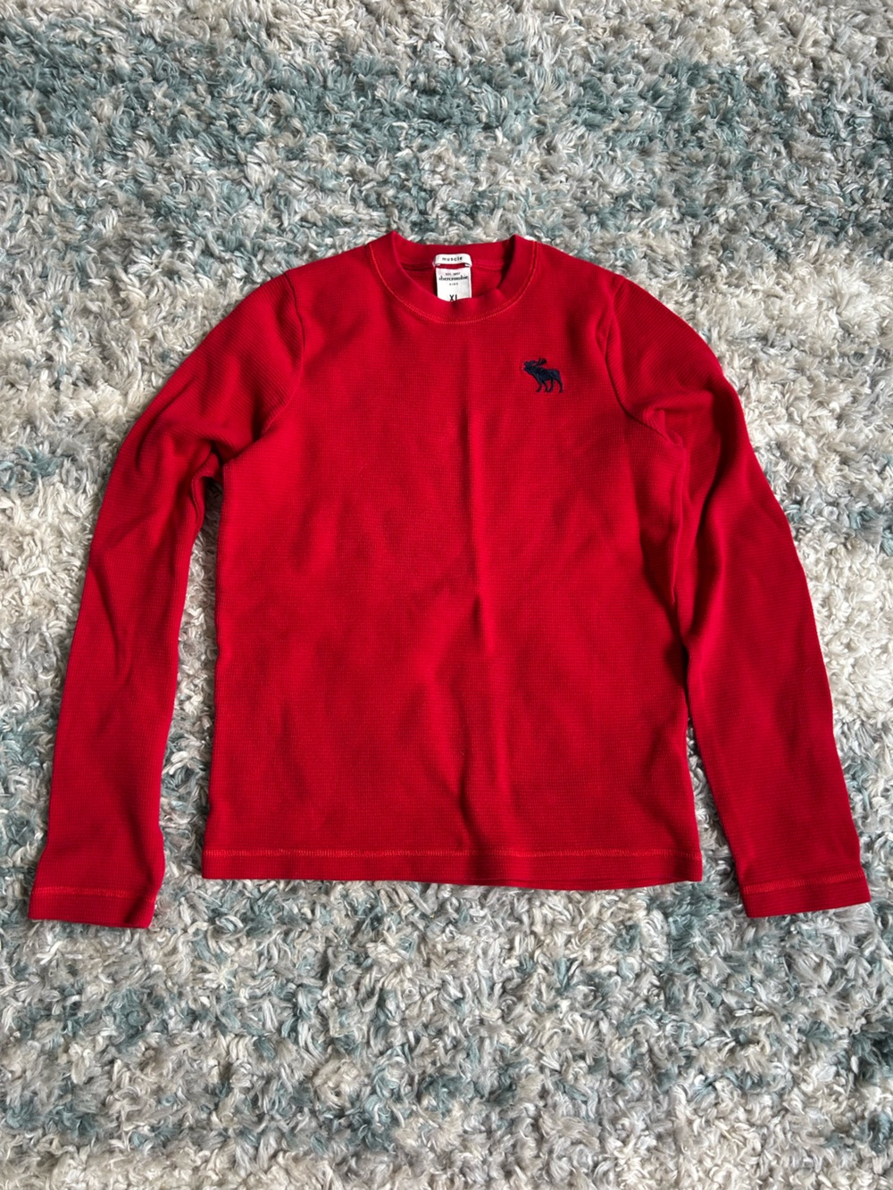Abercrombie & Fitch long-sleeve waffle knit shirt features moose logo